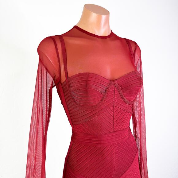 House of CB Coquette Lolita Feminine Noelle Bandage Sheer Sleeve Dress Red sz XS - Picture 3 of 11